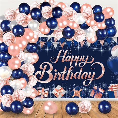 Buy Navy Blue Rose Gold Birthday Party Decorations, Navy Blue Rose Gold ...