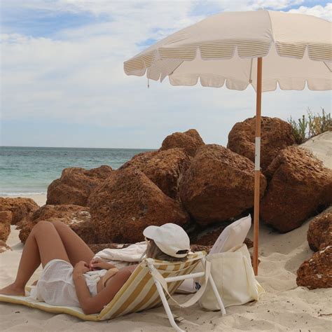 Reclining Beach Chair | Mango Bay Golden Mustard Stripe - SUNNYLiFE AU
