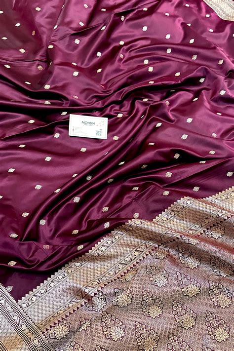 Wine Wazir Buti Katan Silk Banarasi Saree – Mohsin Textiles
