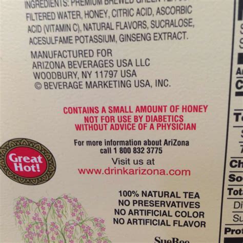 Arizona Iced Tea Nutrition Facts Caffeine | Besto Blog