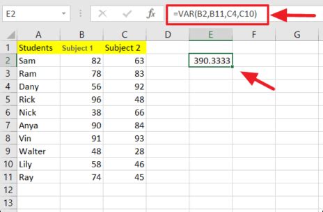 How to Find Sample Variance in Excel 的图像结果