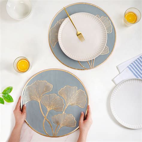 Slate Grey Ginkgo Placemats Set Of 6 Online - Premium Table Mat | Nestasia