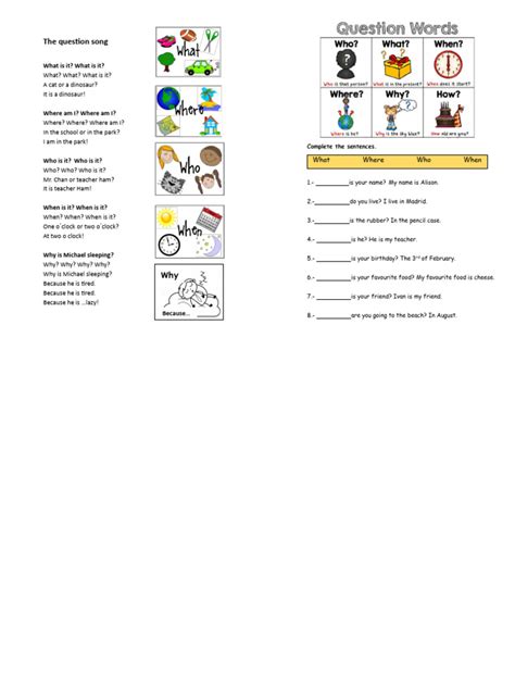 Image result for Question Words Song