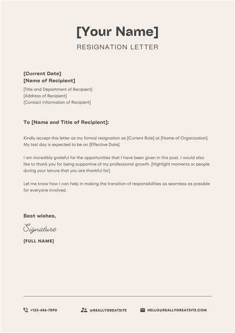 Formal Resignation Letter Template