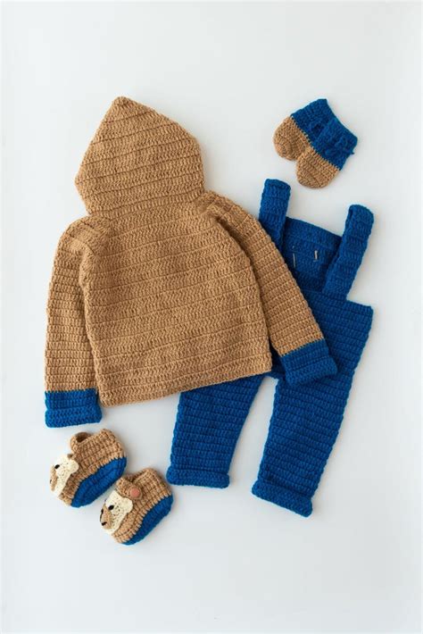 Bear Hug Explorer Dungaree Set- Brown & Blue – The Original Knit
