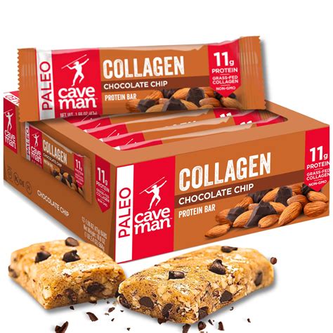 Caveman Foods Collagen Chocolate Chip Protein Bar 12 Pack Organic ...