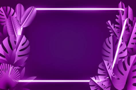 Realistische bladeren met neon frame achtergrondthema | Gratis Vector