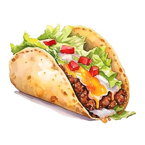 Watercolor of mouthwatering taco with ground beef crisp lettuce and ...
