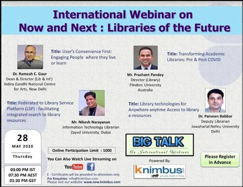 International Webinar on Now and Next: Libraries of the Future Date: 28 ...