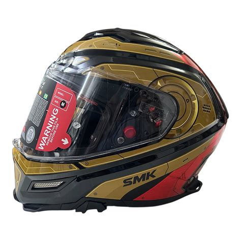 SMK Agnar Cyborg Glossy Gold Red Helmet - Dual Visor - Ece 22.06 Certi ...