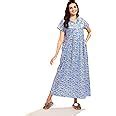 AV2 Women's Cotton Printed Maxi Nightgown (1157CM_Blue_M) : Amazon.in ...