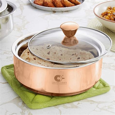 Buy CROWN CRAFT Gold Stainless Steel Roti Server With Lid - 1100ml from ...