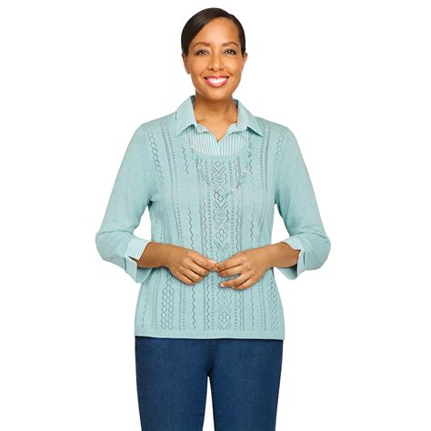 Petite Alfred Dunner Mock-Layer Pointelle Sweater