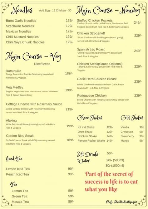 Menu at Cafe Mist, Bengaluru