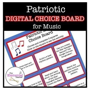 Patriotic Music Digital Choice Board for Music by The Elemental Teacher