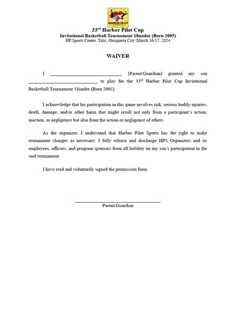 Image result for Waiver Statement Example