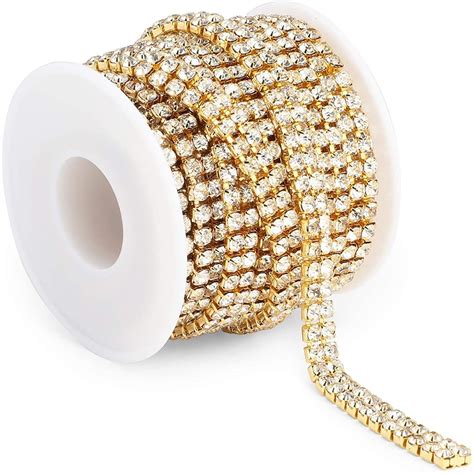 4 mm Gold Crystal Rhinestone Chain for Sewing and Crafts, 2 Rows (5 ...