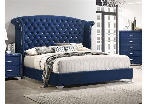 Melody Upholstered Eastern King Wingback Bed Pacific Blue