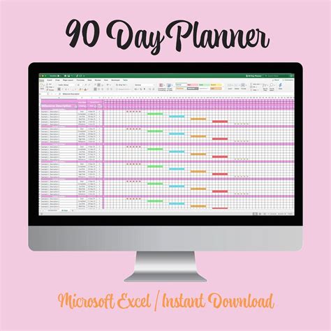 90 Day Planner Excel Template - Etsy