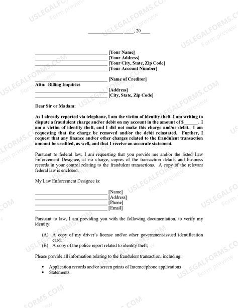 Montana Letter to Creditor to Dispute Transaction and Advise of ID ...