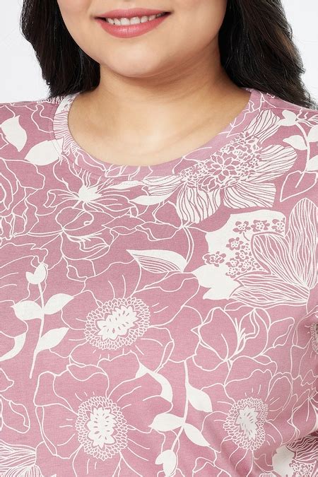 Pink Printed All - Over Casual Half Sleeves Round Neck Women Relaxed ...