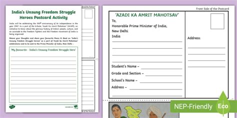 India's Unsung Freedom Struggle Heroes Postcard Activity