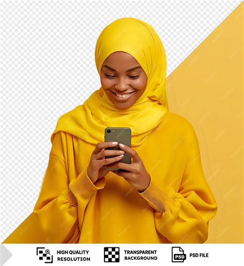 Isolated woman hand and holding a smart phone in front of yellow wall ...