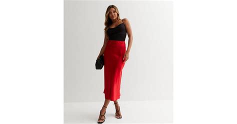 Red Satin Bias Cut Midaxi Skirt | New Look