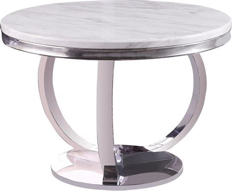 Layla White Modern Faux Marble Round Dining Table With Silver Base by Best Master Furniture ...