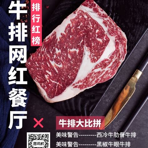 VLOG海报在线编辑-美食美味牛排网红餐厅VLOG-图司机