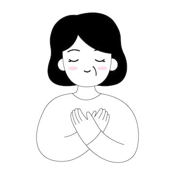 Old woman or senior woman hug herself cartoon mental health and love ...