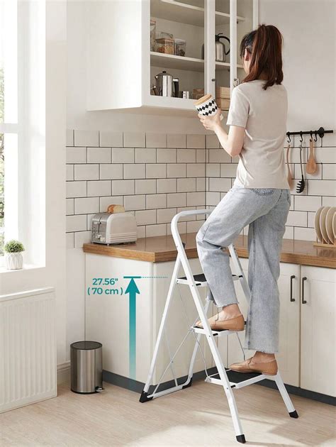SONGMICS Step Ladder, 3-Step Ladder, Folding Ladder, Lock, Space-Saving ...