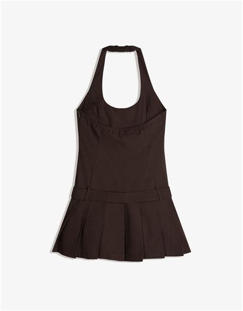 Halter mini dress with belt - Women | Bershka