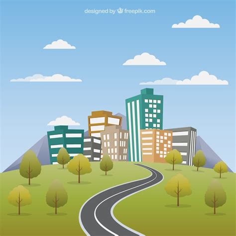 Arquitectura da cidade com estrada | Vetor Premium