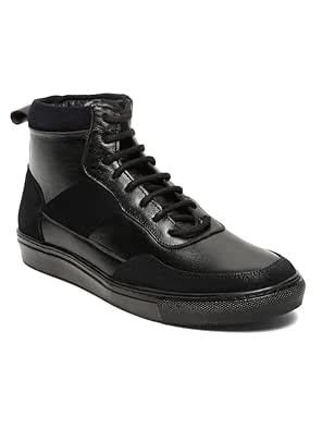 Buy TEAKWOOD LEATHERS Men Black Leather Stylish High-Top Sneakers ...