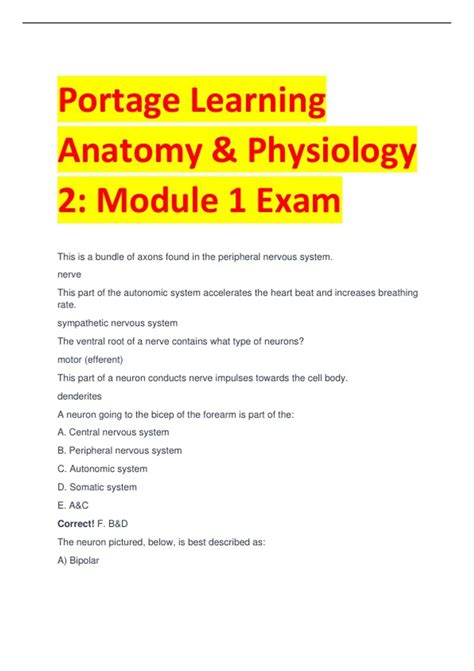 Portage Learning Anatomy & Physiology 2: Module 1 Exam - Portage ...