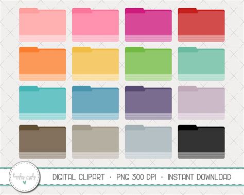 Colorful File Folder Clipart Set, Planner Graphics (PNG Digital ...