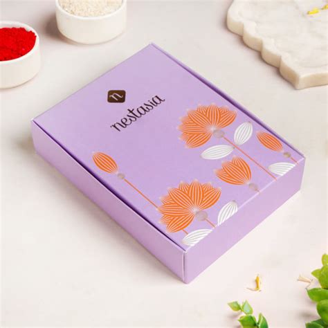 Pretty Peach Rakhi Lumba Set Online - Premium Gift Hamper | Nestasia
