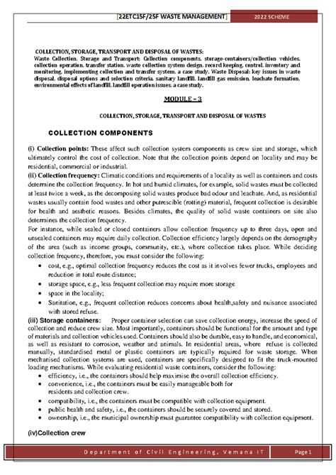 Waste Management - Module 3: Collection, Storage, Transport & Disposal ...