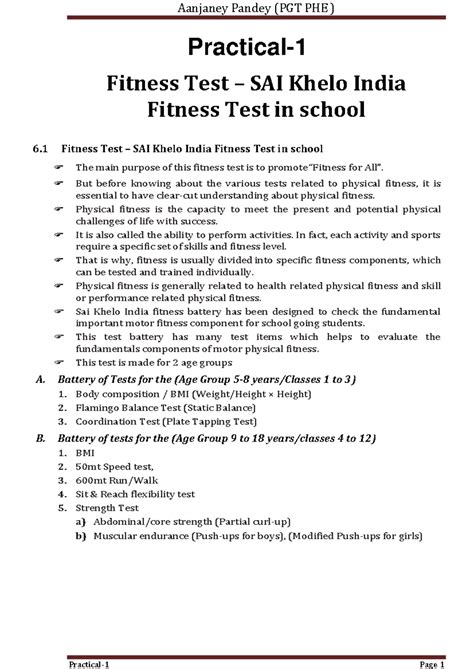 SAI Khelo India Fitness Test – Practical No 1 for School Students - Studocu