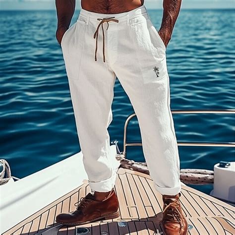 Homme Pantalons en Lin Pantalons Pantalon d'été Cordon de serrage ...
