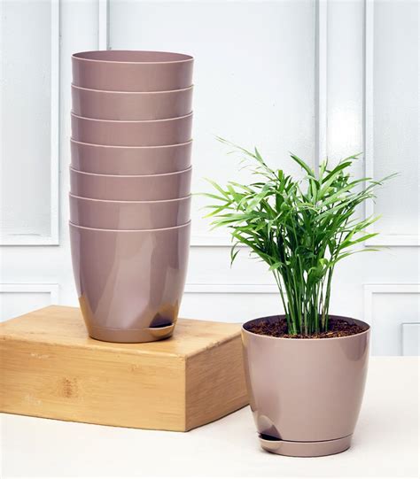 Nurturing Green® Combo of 8 Mocha Self Watering Plastic Pots for Plants ...