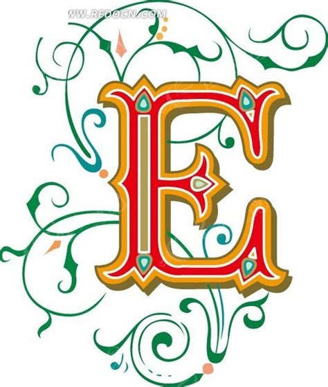 古典花卉字母 绿色植物花纹上的字母EEPS素材免费下载_红动中国