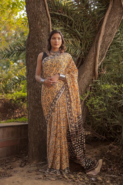 Bagru Bagh Block Print Pure Cotton Saree – Jaipur Tex