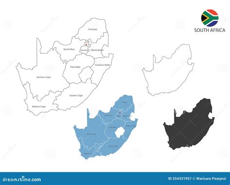 4 Style of South Africa Map Vector Illustration Have All Province and ...