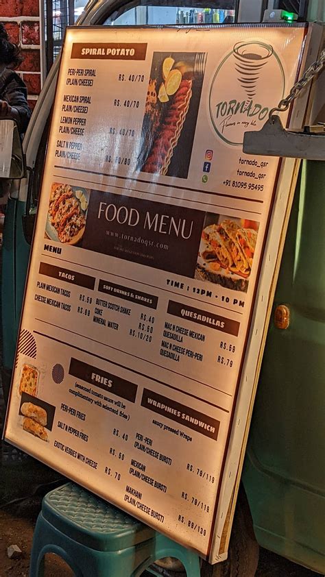 Menu at Tornado QSR, Balaghat