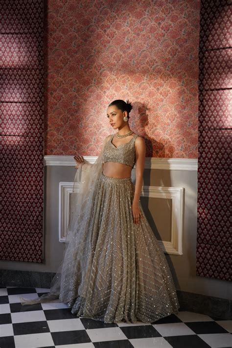 Grey Heavy Jaal Work Lehenga Set – Astha Narang