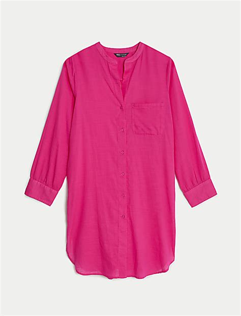 Buy Pure Cotton Round Neck Longline Beach Shirt at Marks & Spencer