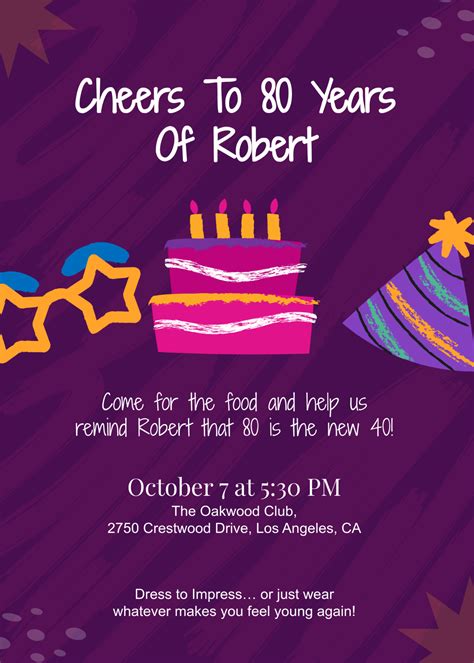 Free 80Th Birthday Invitation Templates, Editable and Printable