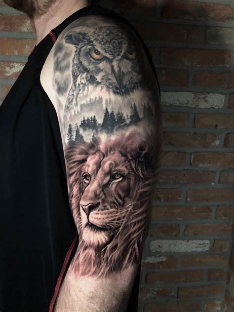Photorealistic owl and lion (fresh) by Kiljun at Seoul Ink | Nerd ...
